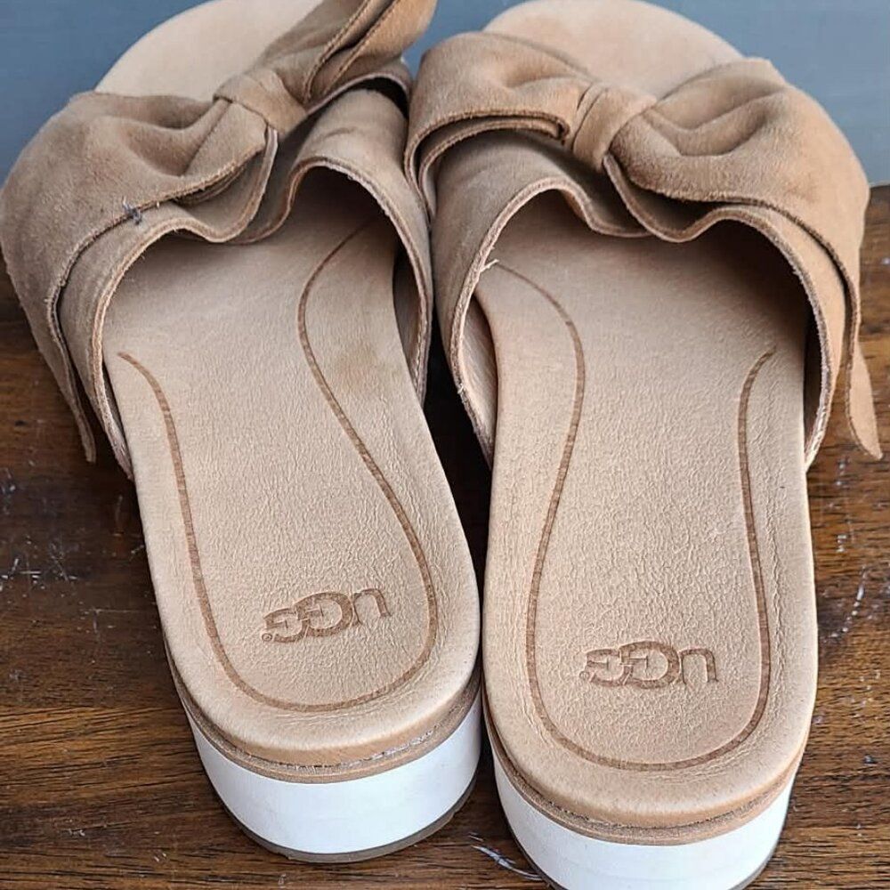 UGG Joan II Chestnut Suede Bow Platform Sandal size 8 LIKE NEW - Picture 5 of 9